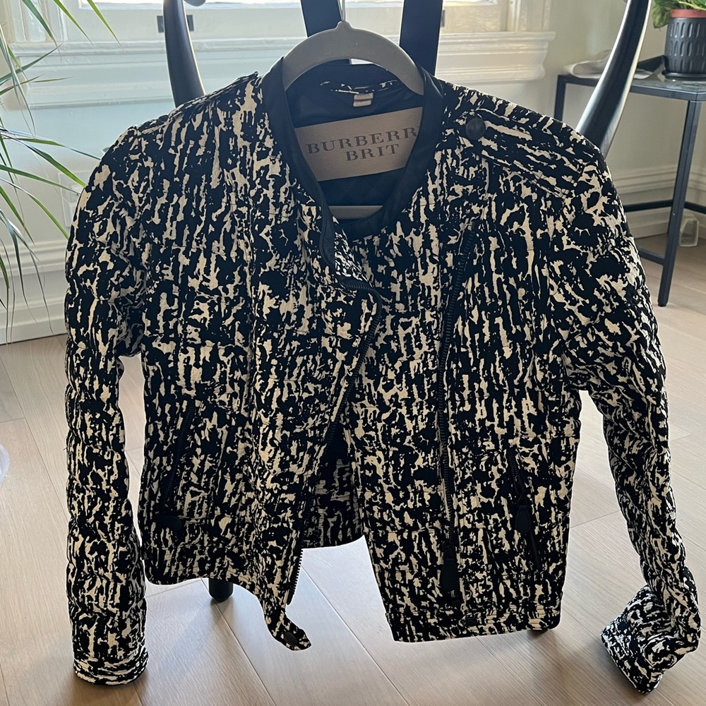 Burberry nylon multicolor light puffer/moto jacket